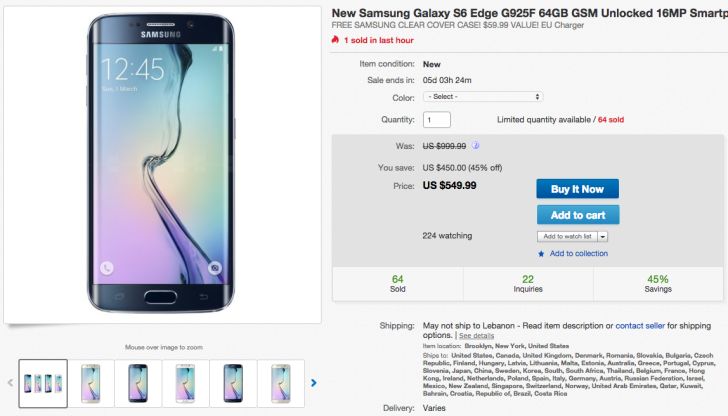 Fotografía - [Alerta Trato] Samsung Galaxy S6 Edge 64GB Desbloqueado Internacional G925F Variant se ha reducido a $ 549.99 en Ebay